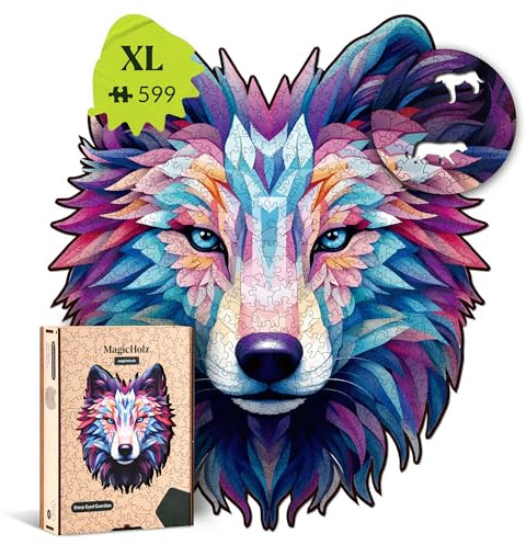 MagicHolz – Holzpuzzle Sharp-Eyed Guardian | Wolf – Holz Puzzle 47 x 40 cm inkl.Premium Holzbox – besondere Geschenkidee für Erwachsene & Kinder
