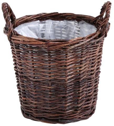 Handgefertigter Blumentopf-Übertopf aus unbehandelter Weide, dekorativer Pflanzenkorb - Naturbraun, Klein (Innerer oberer Ø 17 cm, Innere Höhe 15 cm)