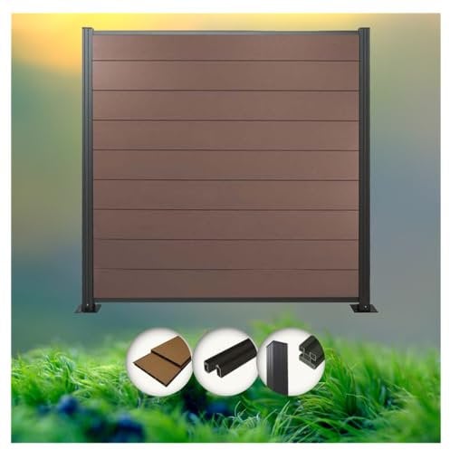 Woodstore24 WoodoZaun - WPC Sichtschutzzaun - Braun - 185 cm x 180 cm - Gartenzaun Komplettset - inkl. Pfosten Anthrazit - 5x Zaun & 6x Pfosten