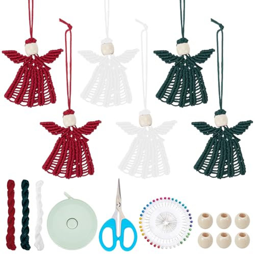 INFUNLY 6 Set Kleine DIY Makramee Engel Set Weihnachtsbaum Makramee Engel Set Boho Makramee Engel Schlüsselanhänger Sets Handgefertigtes Makramee Starter Set Mit Anleitungsvideo Für Autoschlüssel Hand