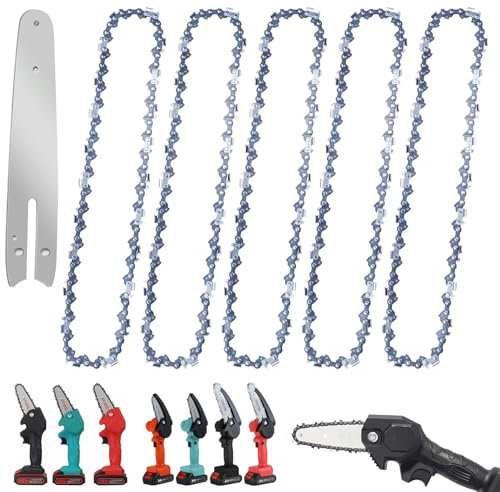 5 Pcs Mini Chainsaw Chains with Replacement Saw Chain Bar, 6 Inch Small Chainsaw Chain Replacement Steel, Chainsaw Chain, Chainsaw Blade for Tree Trimming, Handheld Mini Chainsaws (37 Drive Links)