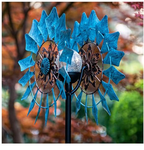 MWSHIYUQING Windspiel Garten Stehend Solar-Wind-Plug-In Mit Farbwechsel ， Windrad Garten Groß Wasserdicht Und Rostfrei ， GartenwindmüHlen Geeignet FüR Die Dekoration Einer Villa,Blue