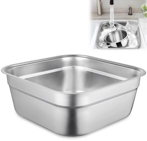 Chewtoyo Durable Dishpan for Home, Stainless Steel Washing Up Bowl, Multi-Purpose Dish Tub for Sink, Vegetable Washing Basin, Large Square Container for Kitchen