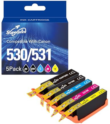 Superprint 530 531 XXL Patronen Multipack Kompatibel für Canon PGI-530 CLI-531 Druckerpatronen für Canon PIXMA TS8750 TS8751 (5er-Pack, PGBK Schwarz Cyan Magenta Gelb)