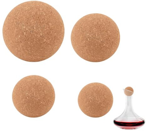 AHANDMAKER 4Pcs Wine Cork Ball, 4 Sizes Wine Decanter Cork Stoppers, Wooden Cork Ball Stopper for Wine Decanter Bottle Carafe Replacement, 2.4Inch/ 6.1cm, 1.97Inch/ 5cm, 1.57Inch/ 4cm, 1.18Inch/ 3cm