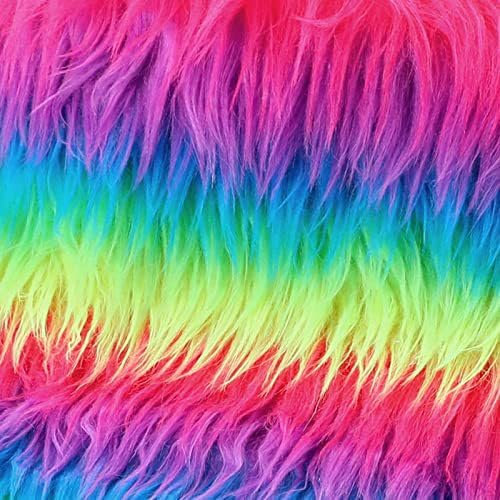 GreatRise 25 * 25cm Quadratisch Kunstpelz Stoff Material Shaggy-Kunstfell-Stoff Schnitte Plüsch Aufnäher Patches Stoff für Kleidung Teppiche Flicken Sofa Decken Sitzkissen Regenbogen-Streifen 1 Stück