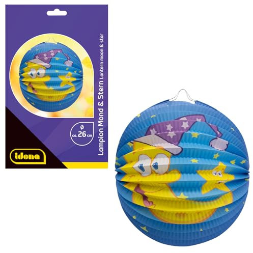 Idena - Lampion Mond & Stern, ca. Ø 26 cm, Blaue Papierlaterne mit Sternenhimmelmotiv, Kinder Laterne für Sankt Martin und Lichterfest