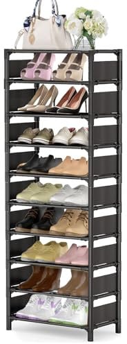 esonstyle Zapatero de 10 Niveles hasta 20-25 Pares, Estante de Zapatos de Metal Resistente y Estrecho, Ahorro de Espacio para Closet, Pasillo, Garaje, Sala de Estar