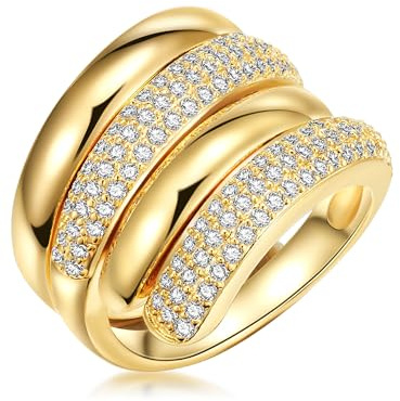 Lulu & Jane Damen Ring Messing gelbgold | gelbvergoldet 14 Karat, Wickelring, Zirkonia, weiß