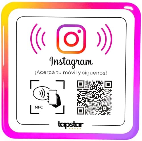 Placa Acrílica Instagram NFC y QR - Adhesivo NFC y QR para Instagram - Síguenos - Aumenta Tus Seguidores - Configuración Fácil con Web App - Compatible con Android e iPhone - Sin Suscripciones