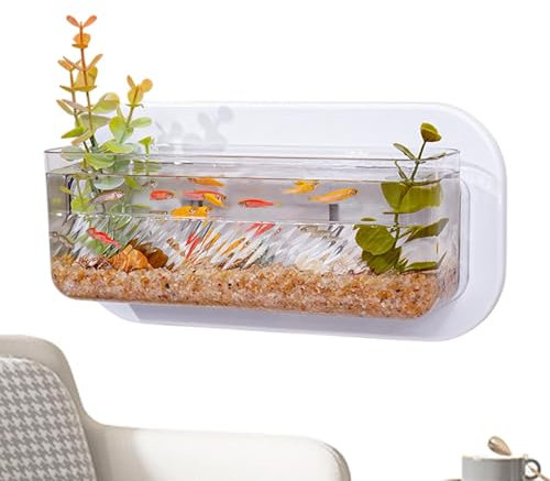 Wall Fish Tank, Small Wall-Mounted Aquarium, Decorative Hanging Fish Bowl, Small/Large, Space-Saving Flower Pot Design for Bedroom Kitchen Dormitory (White)