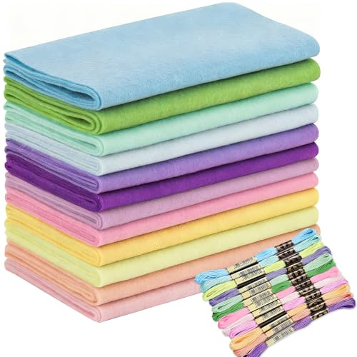 Wonninek 12 Rollos de Hojas de Fieltro Suave Pastel 20.5x90cm 1.4mm de Grosor, Hojas de Fieltro Arcoíris de Poliéster para Manualidades y Costura de Bricolaje