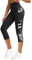 Tuspryt Sport Leggings Damen mit Taschen,Blickdichte High Waist Sporthose Damen 3/4 Fitnesshose Laufhose Capri Gym Leggins M