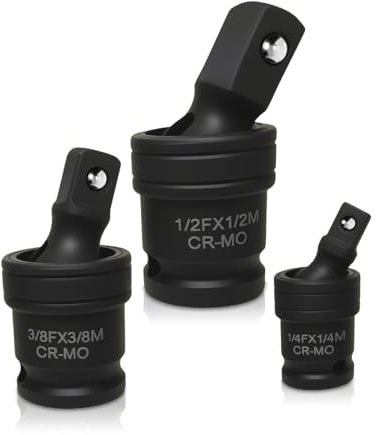 3 Pièces Jeu d'Adaptateur de Douille, Kit d'Articulation Universel avec Ressort à Bille - Compatible 1/2, 3/8 et 1/4