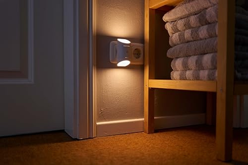 Northpoint Nachtlicht Wandleuchte Innenleuchte mit Dämmerungssensor & Bewegungsmelder, Up&Down Licht für die Steckdose LED 2700K Warmweiß - Nur ca. 1 Watt Verbrauch (Rund-Weiß)