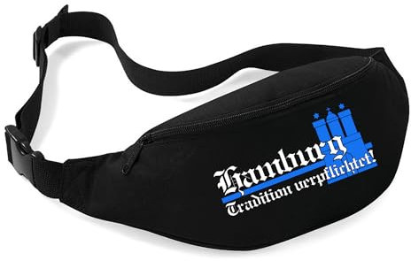 Hamburg Tradition Bauchtasche | Gürteltasche im Einsatzstil für Spieltag & Freizeit – Unisex - Fußball Fan Hüfttasche mit Stadtsilhouette | Schwarz