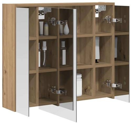 vidaXL Badezimmerspiegelschrank Kunsthandwerk Eiche, Moderne Badezimmer, rechteckiger Stauraum, Wandregal, doppelseitiger Spiegel, Flexibles Möbel