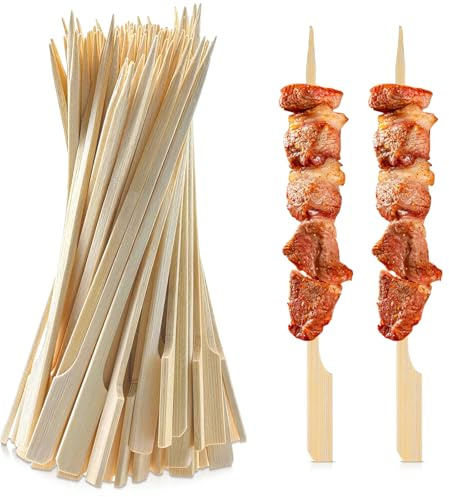LumenPoles Holzspieße, 15cm Schaschlikspieße, 100 Stück | Breite Flache Paddle Cocktailspieße, Spieße Fingerfood, Lagerfeuer Bambusspieße, für Grillparty, Geburtstage, Picknicks