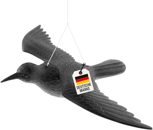 1x WELLGRO Vogelschreck Krähe – Raben Attrappe zur Vogelabwehr & Taubenabwehr – fliegend – schwarz, Kunststoff – für Balkon & Garten