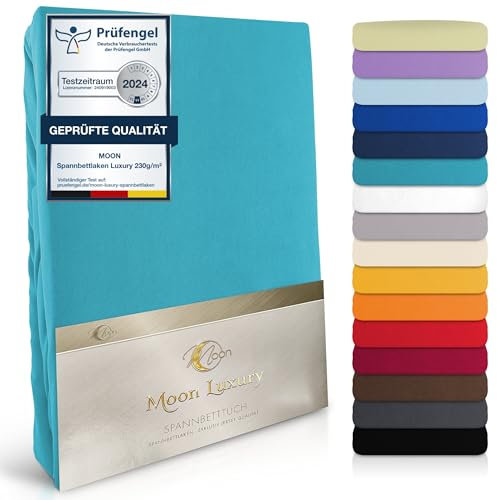 MOON-Luxury Spannbettlaken Spannbetttuch Jersey Stretch 230g/m² für Wasserbetten, Boxspringbetten und herkömmliche Matratzen (Petrol, 140x200-160x220)