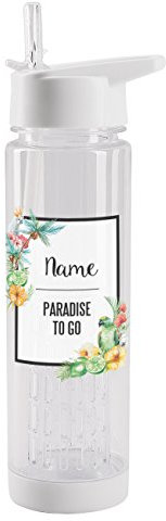 Herz & Heim® Trinkflasche mit Fruchteinsatz mit Aufdruck Ihres Wunschnamens - paradise to go - für die Schule oder Sport