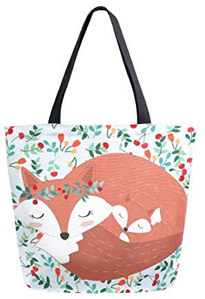 Mnsruu Canvas Handtasche Schultertasche, Frauen Griff Einkaufen Crossbody Tasche, Fuchs Blumen Kirschblüten Tote Casual Strand Multifunktionstasche für Damen Frauen