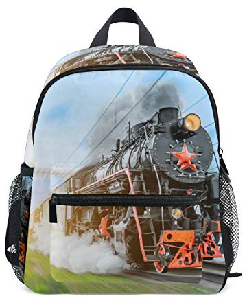 Linomo Vintage Dampflokomotive Zug Kinder Rucksack Daypack Rucksack Büchertasche Vorschule Kleinkind Rucksäcke Kindergarten Schultertasche für Jungen Mädchen Kind