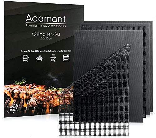Adamant Grillmatten für Gasgrill [100% PASSEND] - 5er Set - BBQ Backmatte - Grillmatte für Holzkohle - Grillmatte für Elektrogrill - BBQ zubehör - BPA frei und Anti-Haft beschichtet - Grillen mit Spaß
