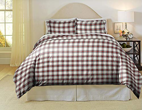 Pointehaven 180 GSM Luxury Cotton Printed Flannel Duvet Set - Button Closure 100% Cotton Double Brushed Flannel Derby Printed Manchester Set with Tie-Backs All Season Twin/Twin XL