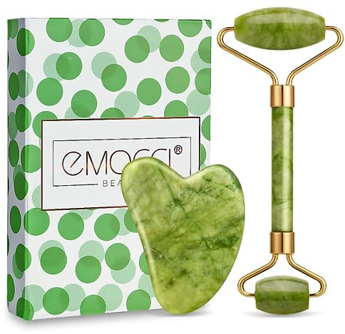 Gua Sha Jade Roller Gesicht Guasha Stein Rosenquarz Gesicthsroller Schaber Massagegerät Werkzeug für Auge Nacken Face Anti-Aging Gesichtsmassagegerät Jaderoller Geschenkset(Grün)