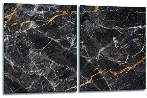 TMK | Herdabdeckplatten Set 2x40x52 cm Ceranfeld Abdeckung Glas Spritzschutz Abdeckplatte Glasplatte Herd Ceranfeldabdeckung Deko Schneidebrett Marmor