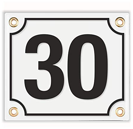 Sosenco Hausnummerschild Hausnummer - 12x14 cm - Keramik Emaille - Wetterfest - Personalisiert - Emailschild (Weiß)