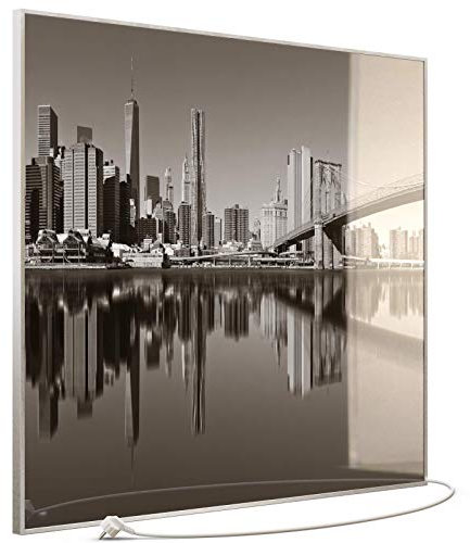STEINFELD Heizsysteme® Glas Bild Infrarotheizung mit Thermostat | Made in Germany | viele Motive 350-1200 Watt Rahmen silber/alu (1200 Watt, 052 Brooklyn Bridge)
