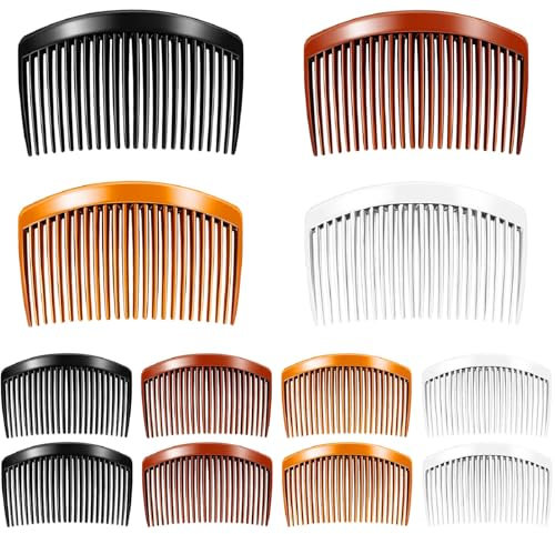 12 Pièces Peignes à Cheveux Décoratifs en Plastique Pinces à Peignes Latéraux Peignes à Cheveux Côtés Peigne de Torsion Français avec Dents pour Femmes(23 Dents)
