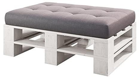 sunnypillow palettenmöbel Europaletten Indoor und Outdoor - Lounge gartenmöbel Holz gartenmöbel Set Lounge möbel Terrasse Balkon loft Stil Paletten Palette (Weiß Hocker 120 x 60 cm Höhe : 30 cm)