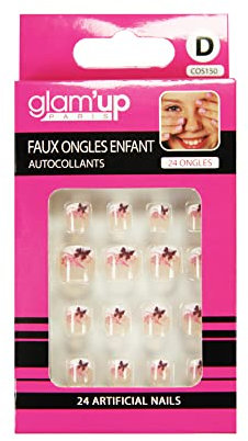 Glam’Up Paris - Faux Ongles pour Enfant - Pleine Couverture - Facile à Utiliser – Autocollants - Auto-adhésifs - 24 Faux Ongles par Boîte - Forme Carrée Arrondie - N°150 - Papillons