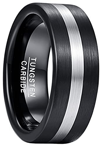 GALANI Partnerringe Herrenring Damenring Ehering Wolframcarbid Ring Schwarz Silber Ringe für Herren Damen 8mm Gebürsteter Oberfläche Hochzeitsringe Jahrestag Ring Band Größe 57(18.1)