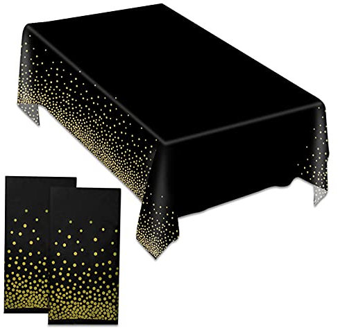Jinlaili 2Stk Tischdecke, 137*274 cm Gold Dot Tischdecke Wiederverwendbar, Tischtuch Party Geburtstag Hochzeit Tischdecke, Plastik Tischdecken, Tisch Decken Wachstuch Tischdecke Abwaschbar (Schwarz)