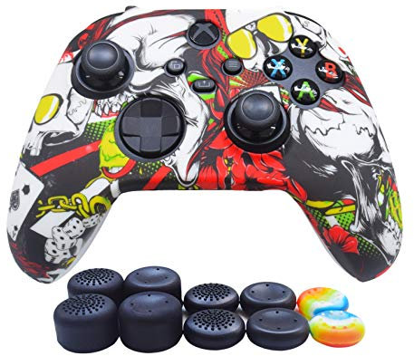 Hikfly Coque en silicone pour manette de Xbox Série X/S avec 10 capuchons de pouce Blanc