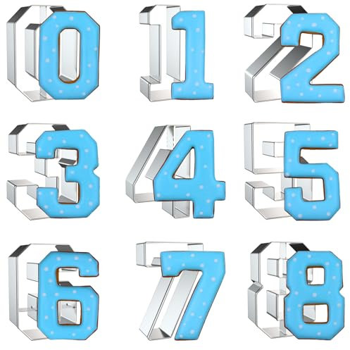 Ausstechformen in Zahlenform, groß, 9-teilig, mit Zahlen, Nr. 0, 1, 2, 3, 4, 5, 6 (#9), #7#8, Formen, 7.6 cm, Ausstechformen-Set, Zahlen, Kekse, Formen für Feiertage, Party-Dekorationen – Edelstahl