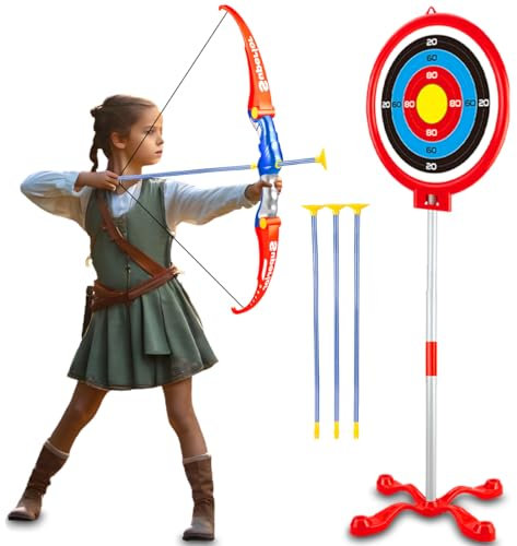 Xwin Sportseries Kids Archery Set with Suction Arrows and Adjustable Bow String, Complete Shooting Set with Target Stand for Ages 5-12
