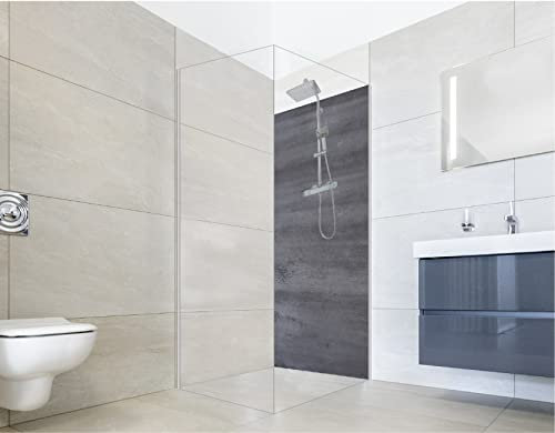 NORILIVING Duschrückwand Fliesenersatz Dusche 100x200 cm Motiv Stein Dunkelgrau Putz | Duschwand ohne Bohren 1 teilig | Wandverkleidung Bad Aluverbundplatte 3 mm