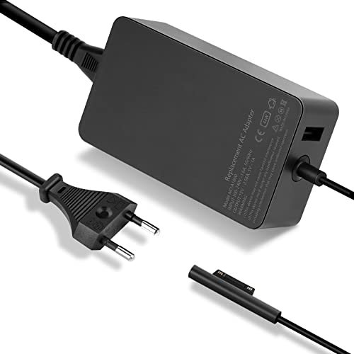Cargador Surface Pro, 44W 15V 2.58A (Funciona con 39W/36W/24W) Adaptador de Corriente para Surface Pro 3/4/5/6, Tablette Windows, Surface Book 1/2, Surface Laptop 1/2, Surface Go, con Puerto USB 5V 1A
