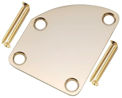 Musiclily Pro Stahl 4 Löcher Abgerundet Gitarre Halsplatte Neck Plate Gold | Hochbelastbar,für Strat Tele Style E-Gitarre oder Bass