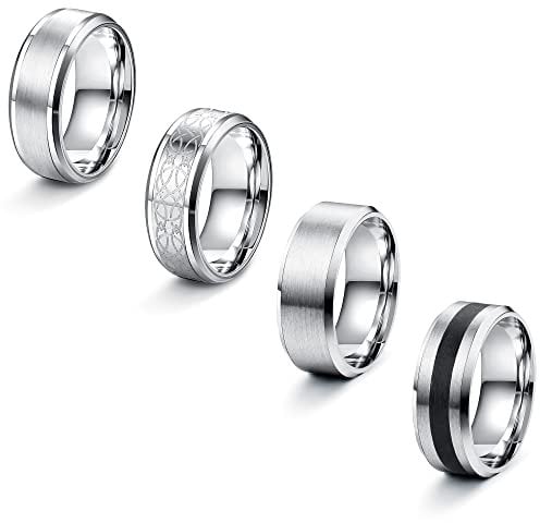 LOLIAS 4 Stück Edelstahl Herren Ringe Silber matt poliert Band Ringe Flaschenöffner Ringe Ehering Verlobungsringe Vintage Ring für Männer Damen 54