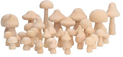 40 Stück Unvollendeter Holzpilz, Natürliches Mini-Holzpilz-Set, Verschiedene Größen, Unlackierte Pilzdekoration für Kinderkunst und Heimwerkerhandwerk