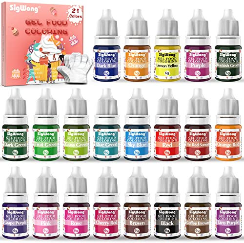 Gel Food Colouring Set - 21 Colors Tasteless Gel Based Food Color Dye, Vibrant Edible Icing Color for Cake Cookie Decorating, Baking, Fondant, Frosting, Easter Eggs, with Gloves (6g/Bottle) - Vegan