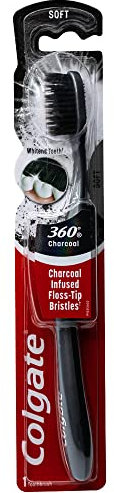 Colgate 360 Charcoal Infused Toothbrush, Floss-Tip Bristles, Soft (Colors Vary) - 1 Count