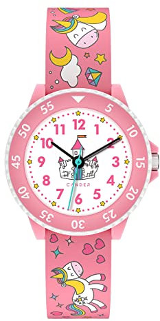 Cander Berlin MNA 1630 E Kinderarmbanduhr Armbanduhr für Mädchen 3 ATM wasserdicht Lernuhr analog Einhorn rosa pink Kinder