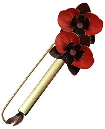 LES POULETTES BIJOUX - Broche Laiton Tube et Orchidées en Cuir - Rouge